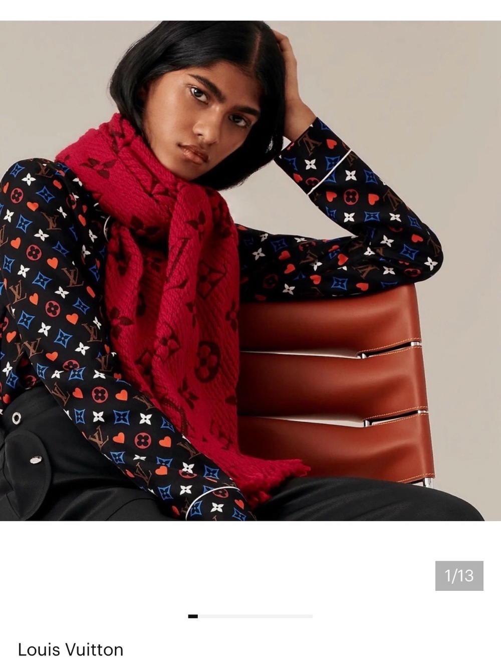Louis Vuitton LogoMania Deep Red Monogram Knit Scarf